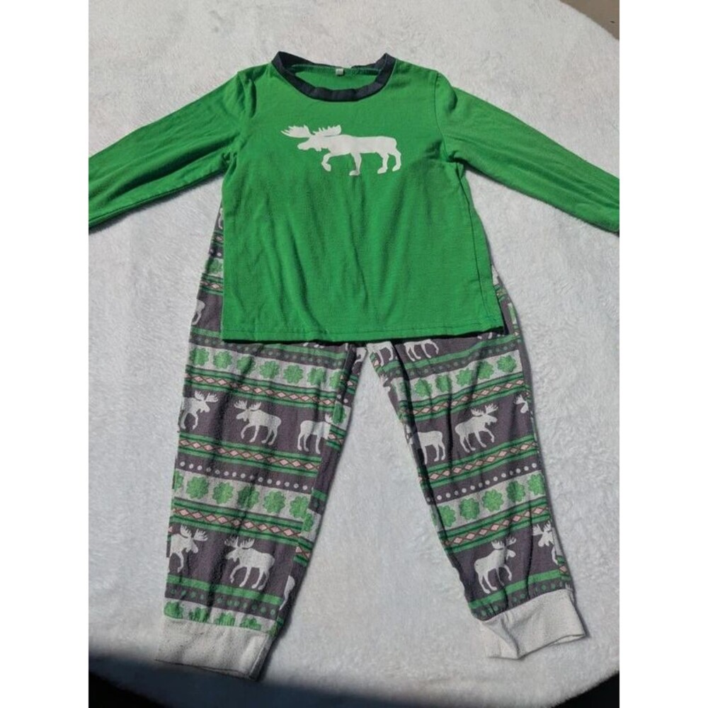 Boys Moose Pajama Set Green & Gray 2-Piece Long Sleeve Size 4t